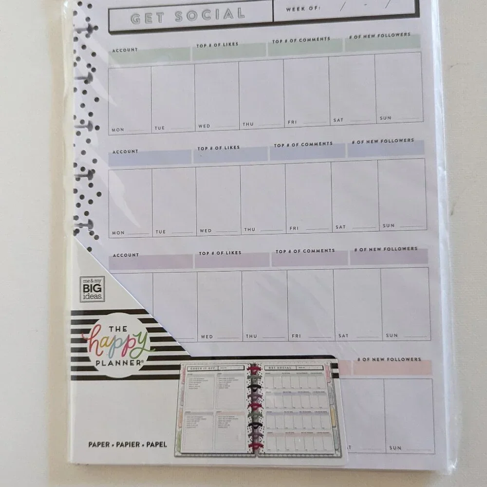 NWT Happy Planner Get Social 40 pgs Classic Social Media Tasks Sheet Paper NEW
